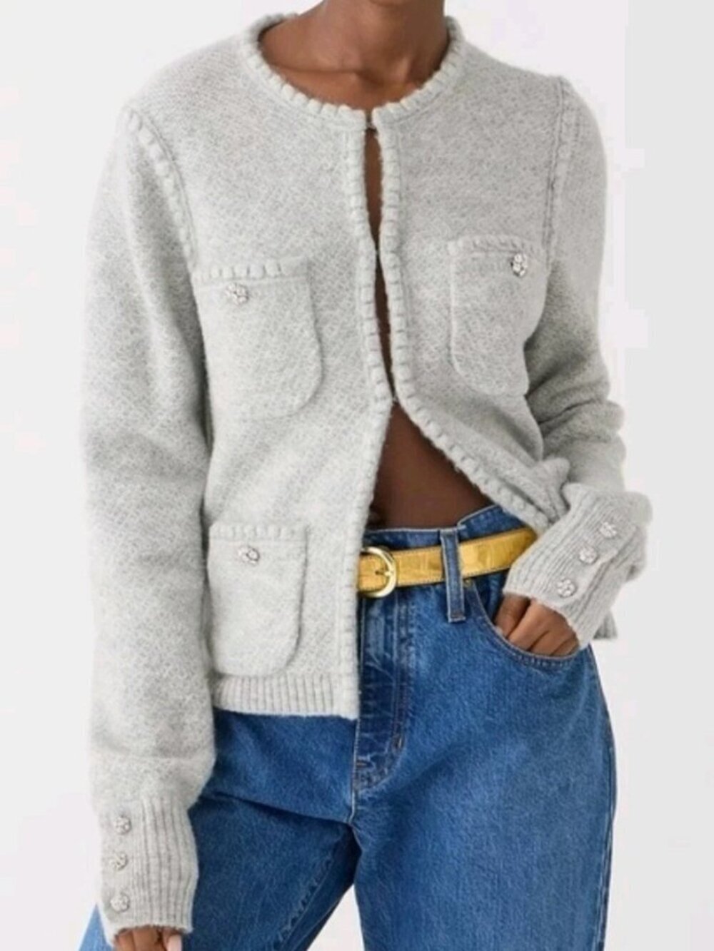 J. Crew Odette Sweater Lady Jacket in Heather Gray Jewel Button Cardigan S